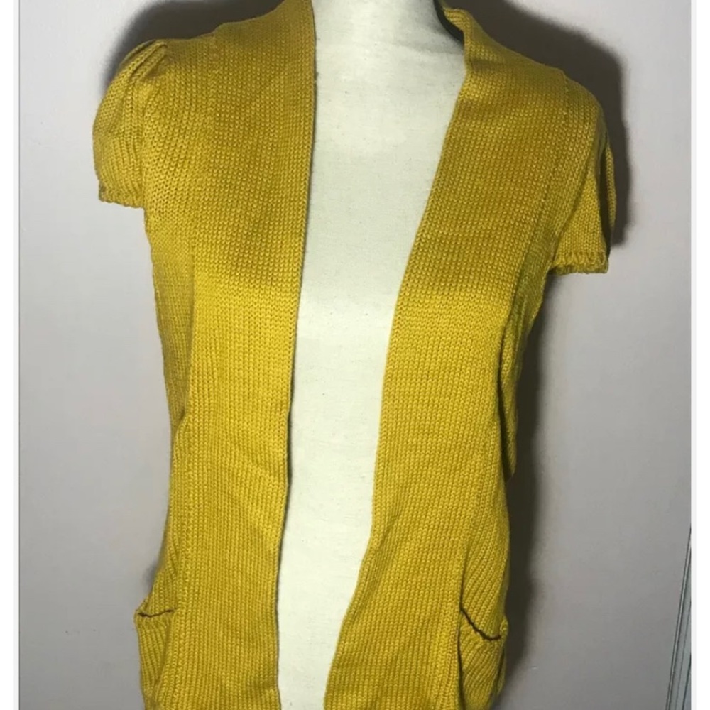 NWOT Womens Large Mustard Yellow Cardigan Sweater Short Sleeve Worthington